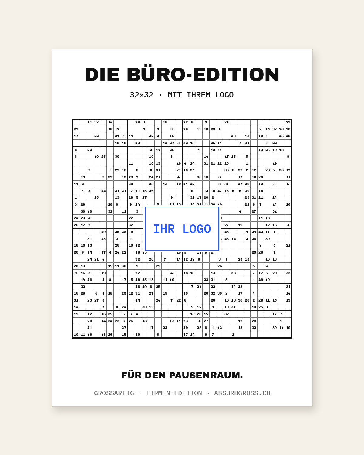 Die Büro-Edition — 70×100 cm Rätsel-Poster an einer hellen Wohnzimmerwand