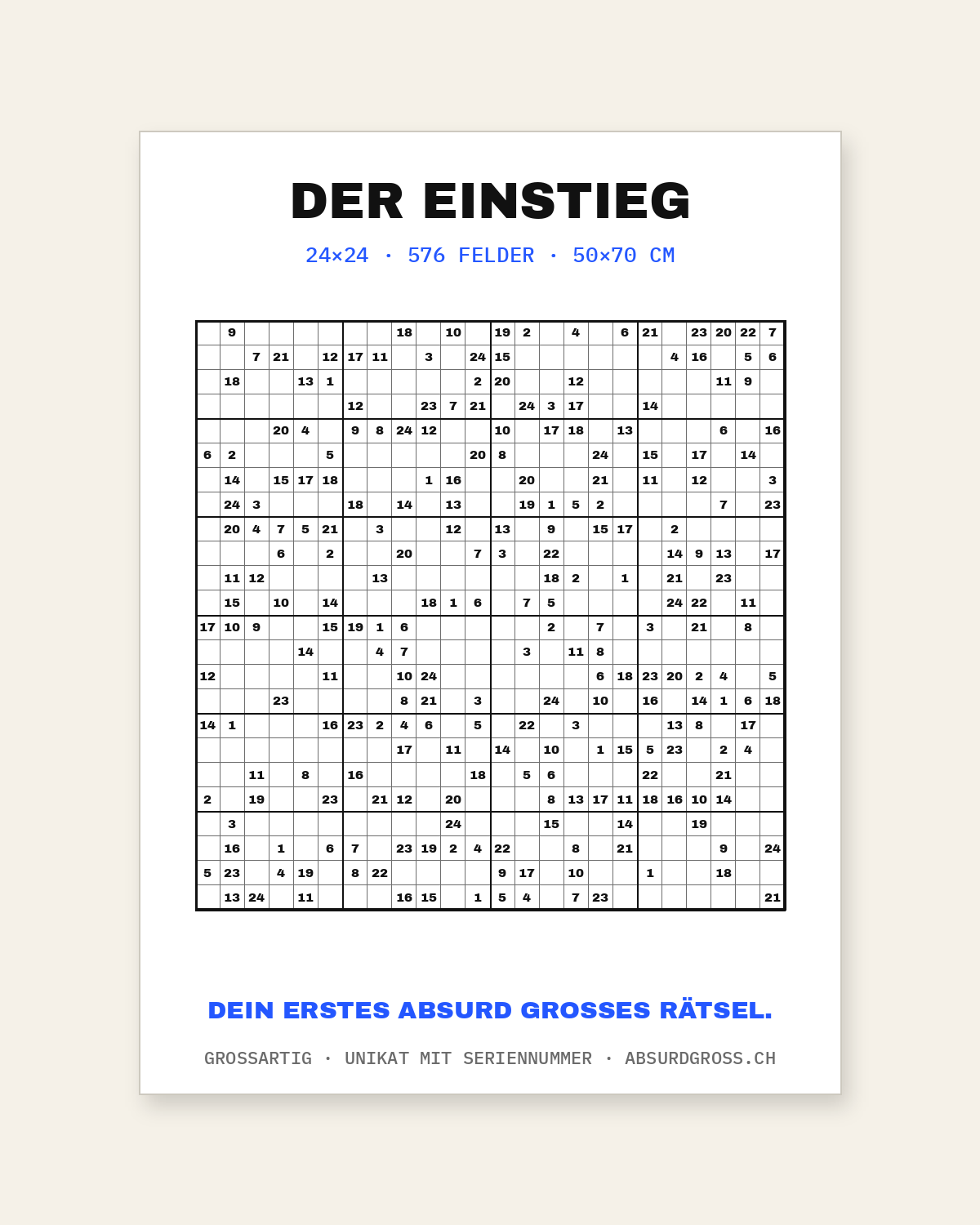 Der Einstieg — 50×70 cm Rätsel-Poster an einer hellen Wohnzimmerwand