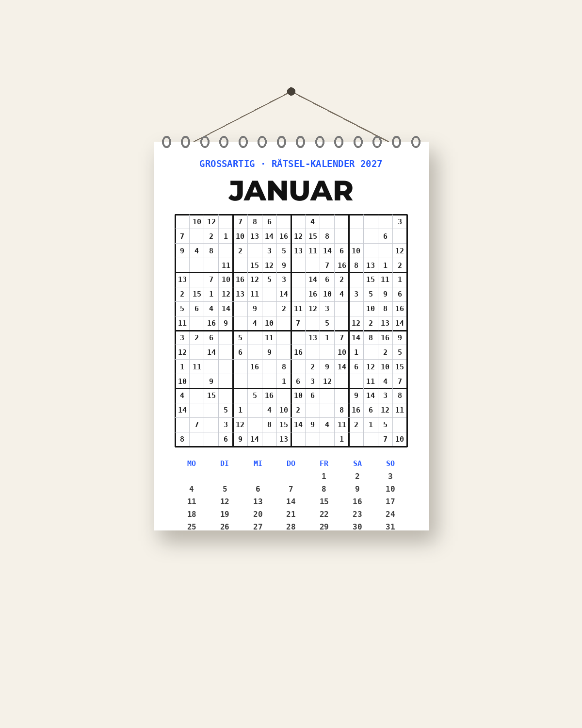 Der Rätsel-Kalender 2027 — A3 Rätsel-Poster von GROSSARTIG