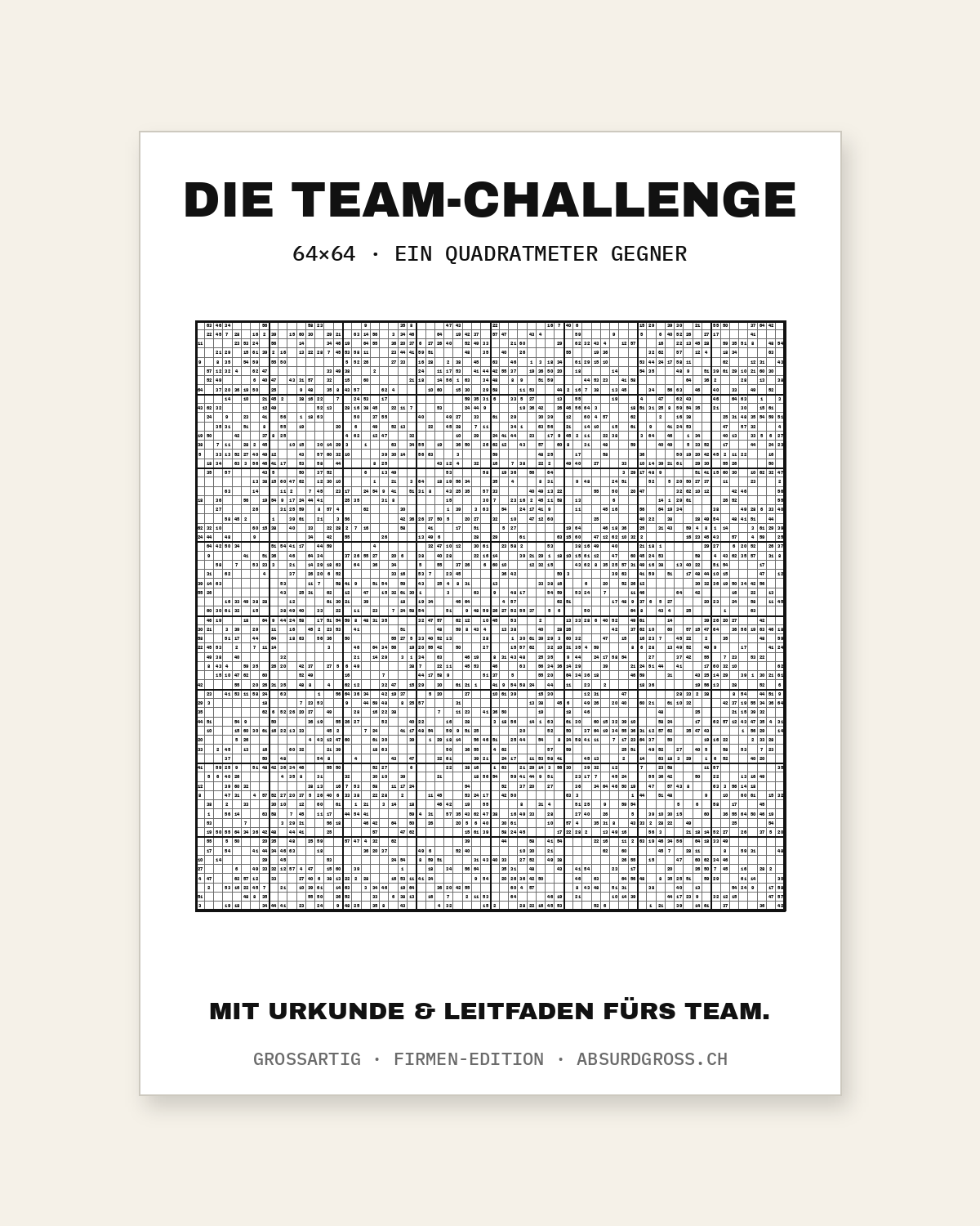 Die Team-Challenge — 100×140 cm Rätsel-Poster an einer hellen Wohnzimmerwand