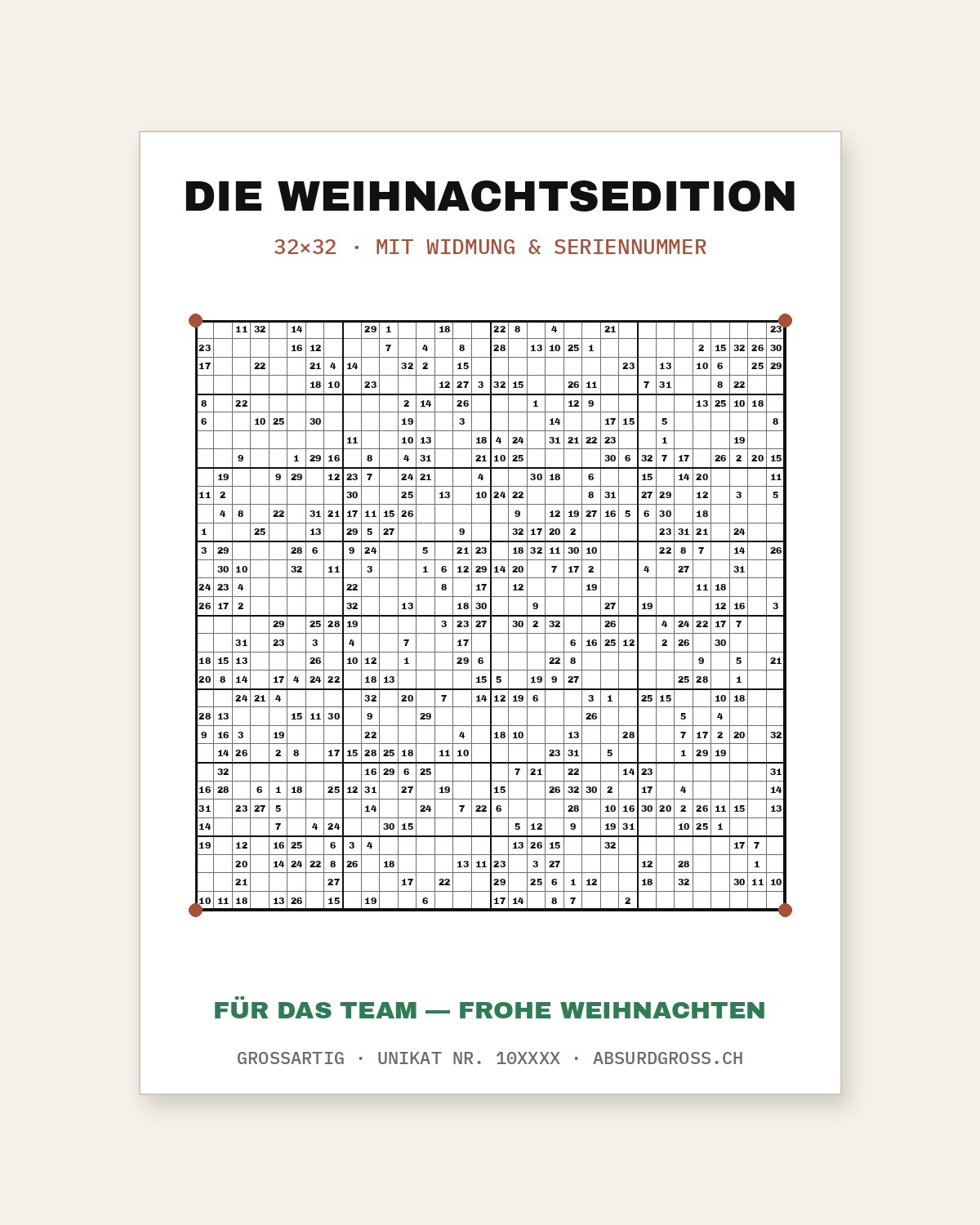 Die Weihnachtsedition — 70×100 cm Rätsel-Poster an einer hellen Wohnzimmerwand